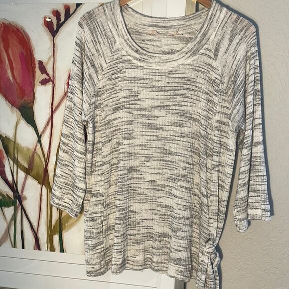 Soft Surroundings Ribbed Side Tie Gray Space Dye Tunic Sweater - Picture 2 of 6